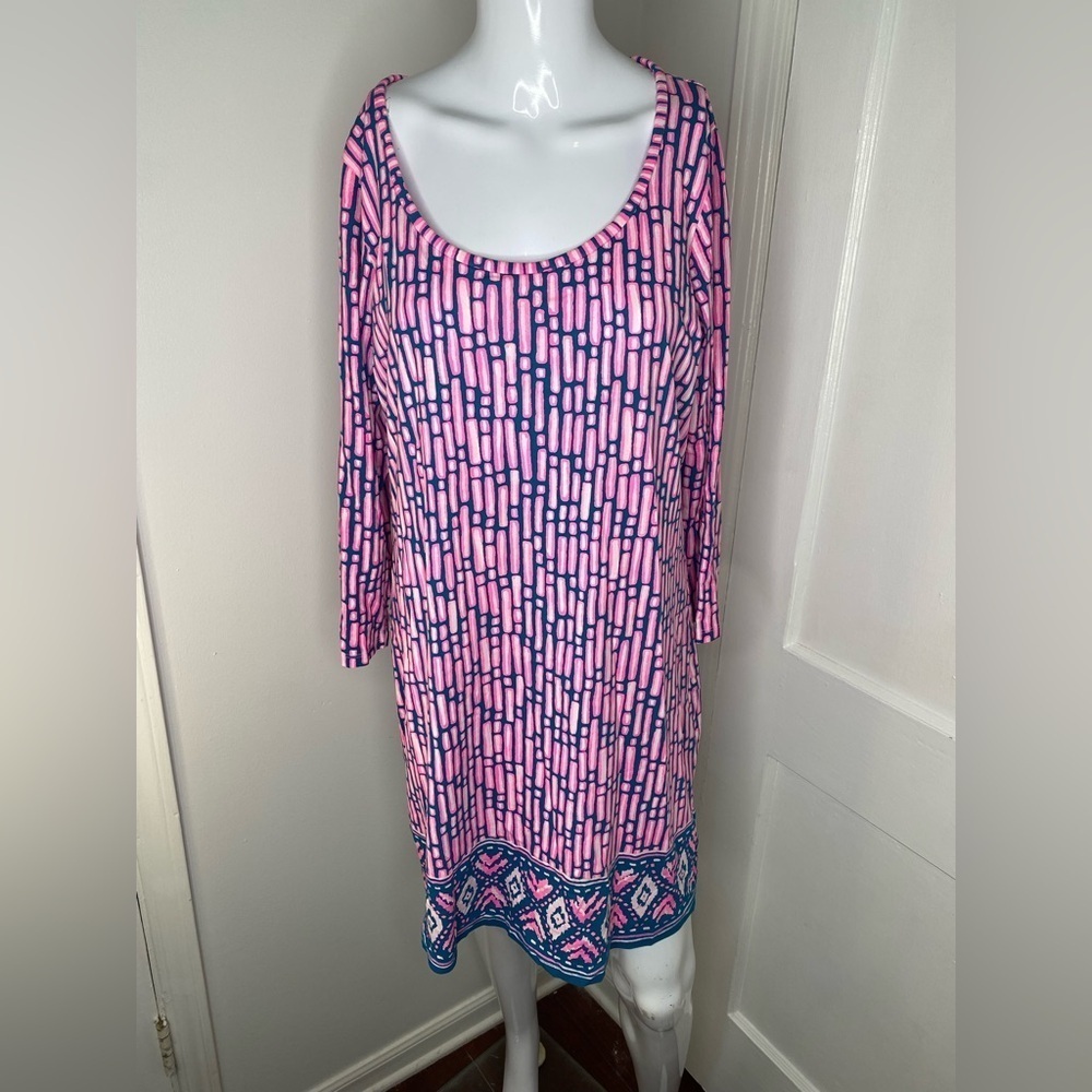 LILLY PULITZER Pink and Blue Geometric Pattern Dress